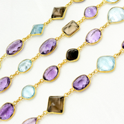Multi Gemstone Bezel Gold Plated Wire Chain
